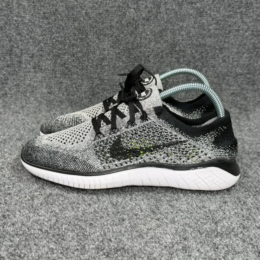 Nike Free Run Flyknit 2018 Running Shoes Women's Size 8 Black‎ White Athletic